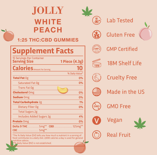 5mg White Peach (Sativa) Vegan Gummies