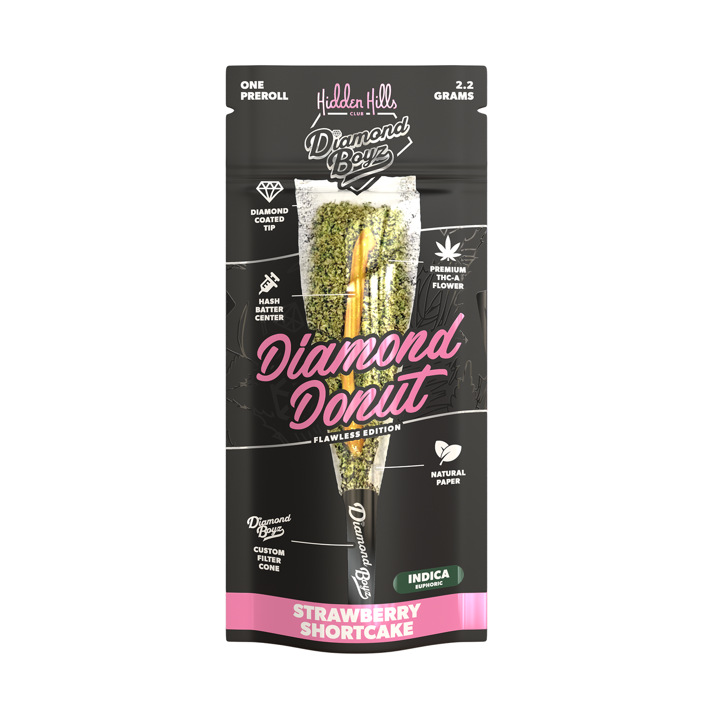 2.2G Diamond Donut | Strawberry Shortcake | Indica Pre-Roll
