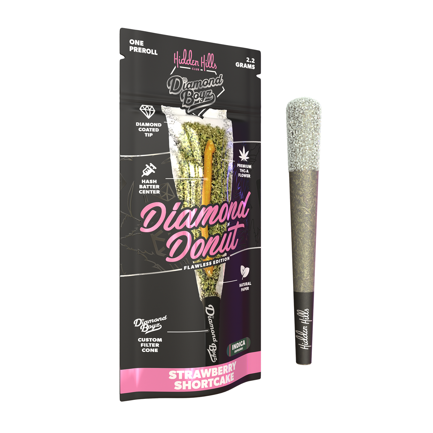 2.2G Diamond Donut | Strawberry Shortcake | Indica Pre-Roll